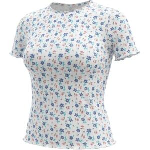 VTG Falls Creek Floral Ribbed Tee Women M Stretch Cottagecore Coquette Twee